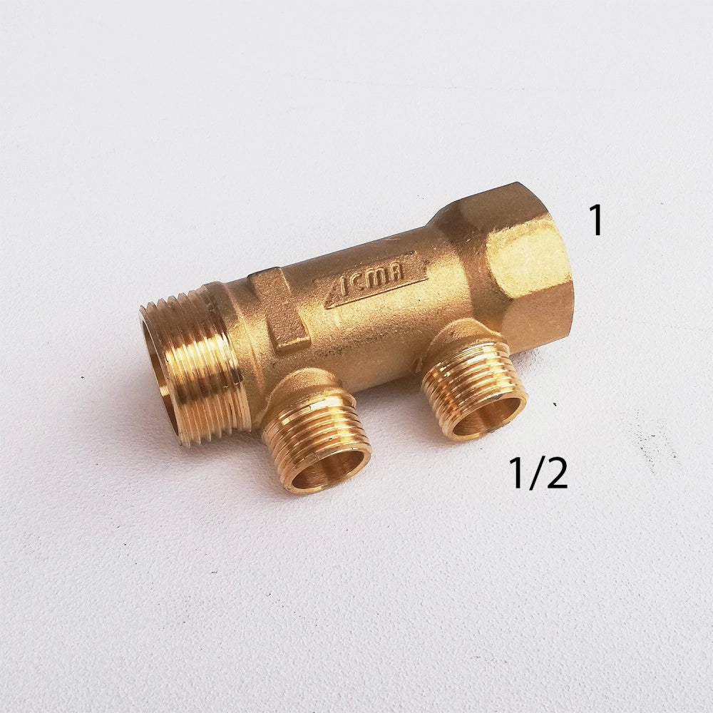 Collettore lineare da 1 - 16mm a 2 vie da 1/2 mf di ottone