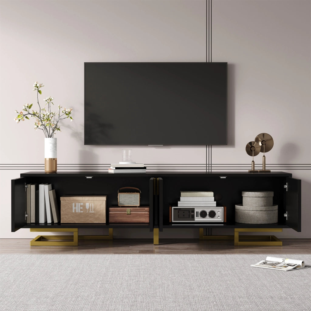 Mobile TV con Ante Strutturate ¨C MINIMAL ¨C Lowboard, Gambe e Maniglie Dorate