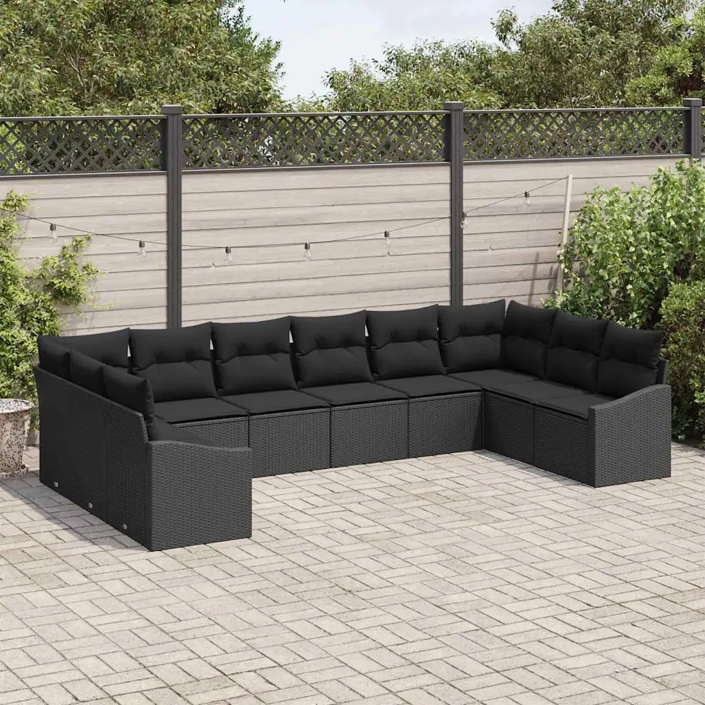 Set di divani con cuscino 10 pcs Nero polyrattan