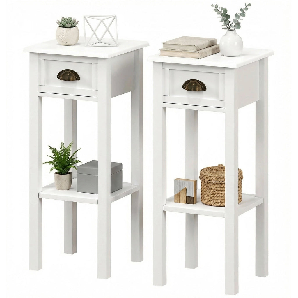 Comodino con Cassetto e Ripiano ¨C Xylo ¨C Bianco 30x30x75 cm Set 2 Pezzi
