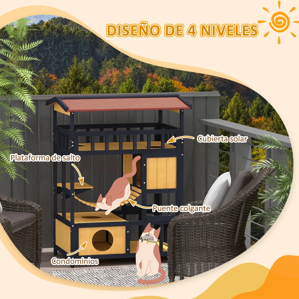 Casetta per Gatti 4 Livelli con Ponte e Balcone ¨C Minimal ¨C 84x60x116 cm