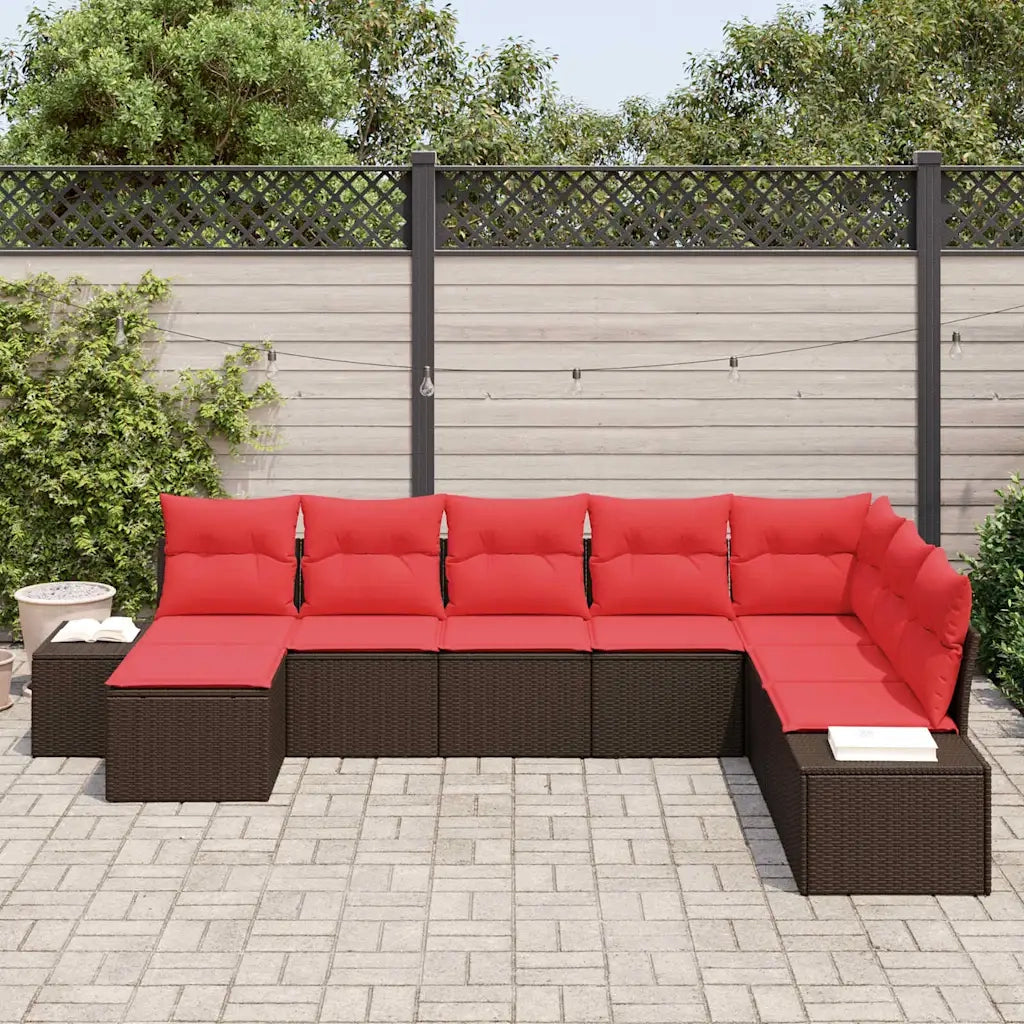 Set Divano da Giardino 8 pz Marrone e Rosso polyrattan 3355853