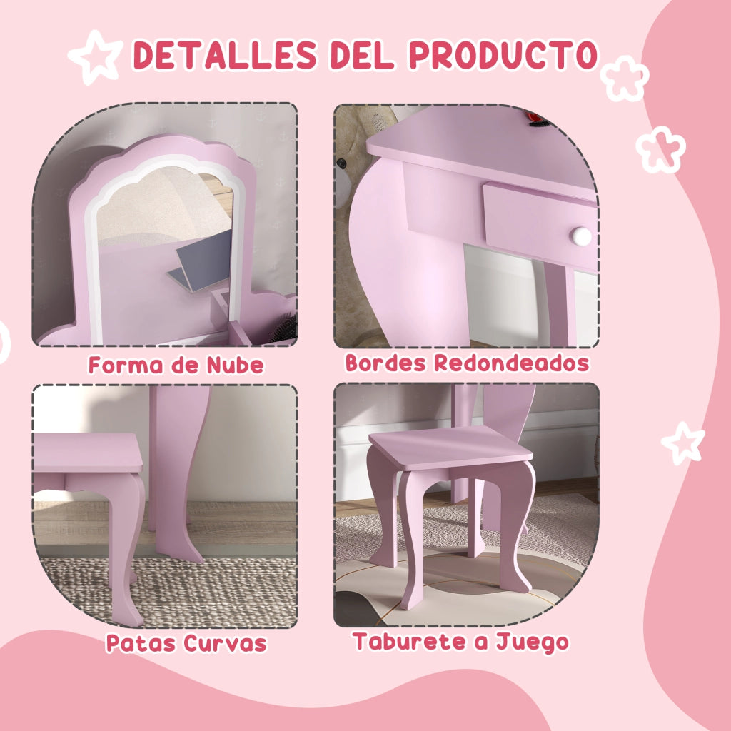 Scrivania con specchio e cassetti per bambini ¨C Minimal ¨C rosa