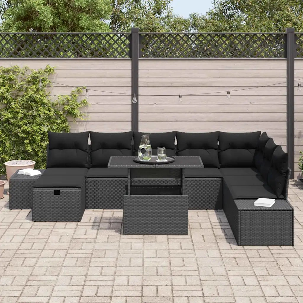 Set Divano da Giardino 11 pcs Nero Poly Rattan