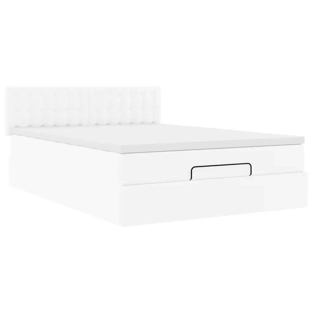 Struttura Letto Pouf con Materasso Bianco 140x200 cm Similpelle 3311309