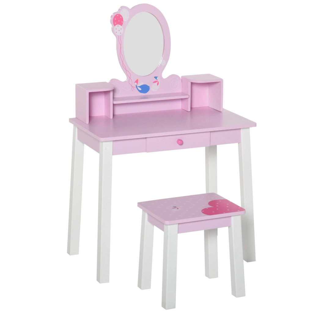 Toeletta per Bambini con Sgabello e Specchio ¨C Xylo ¨C Rosa Legno 60x34x93cm