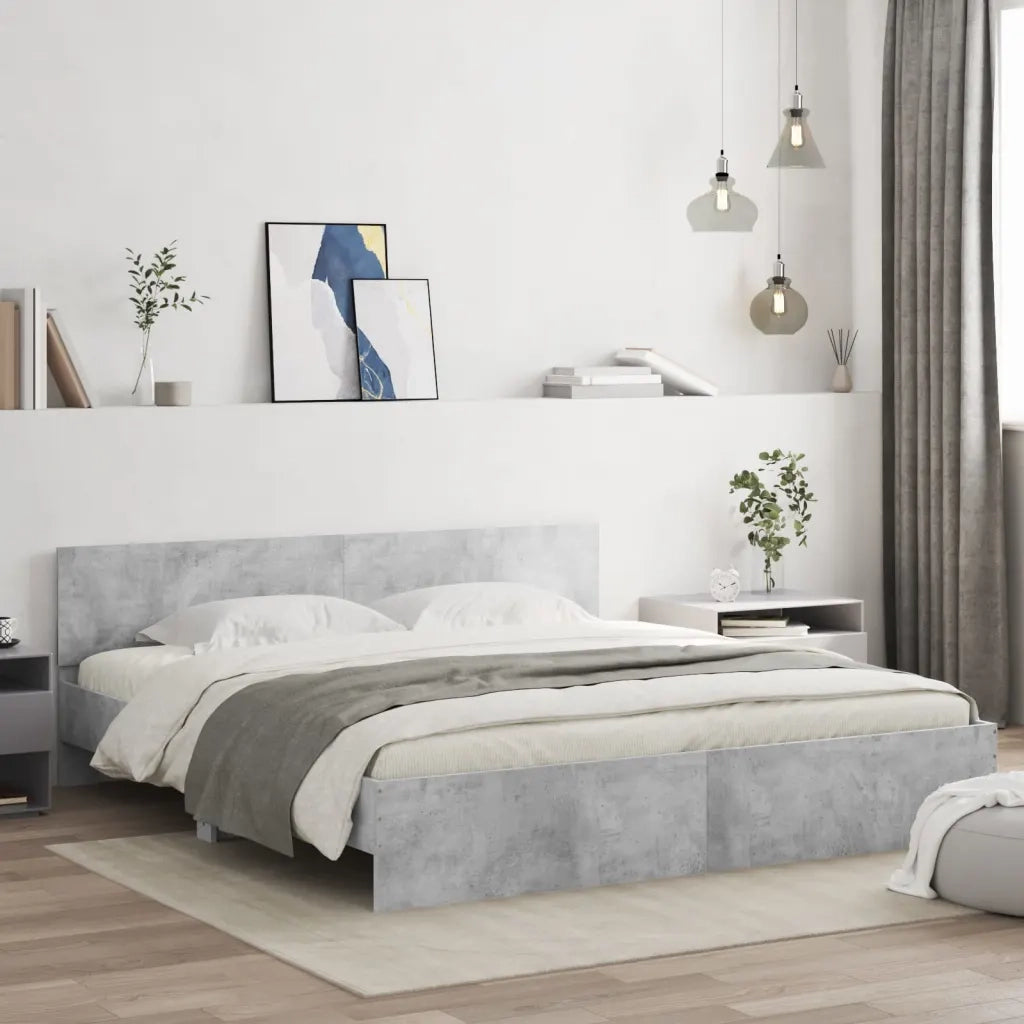 Giroletto con Testiera-Struttura Letto con testiera Grigio Cemento 160x200 cm