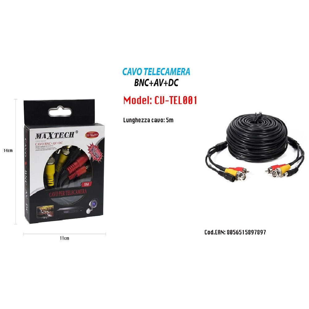 Trade Shop - Cavo 5mt Per Telecamera Collegamento Dal Monitor Alla Camera Maxtech Cv-tel001 -