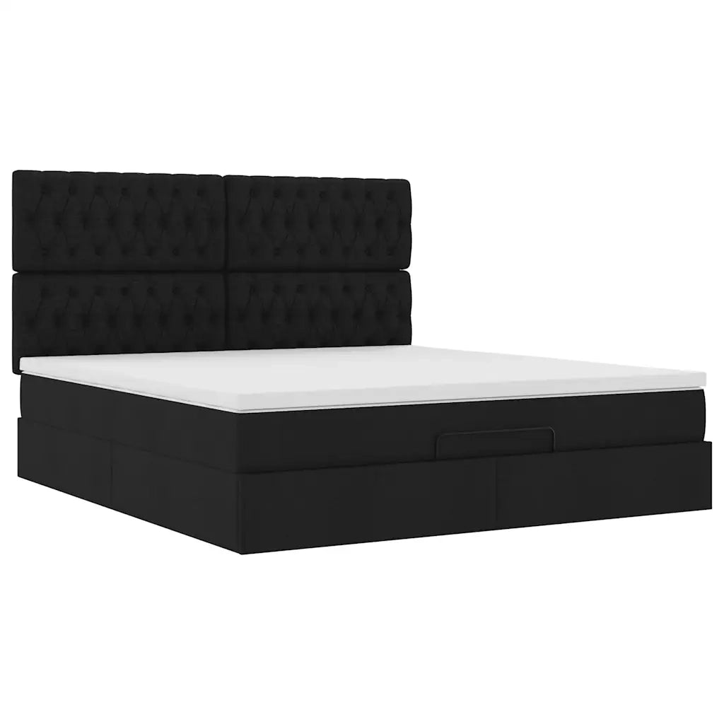 Struttura Letto Pouf con Materasso Nero 180x200 cm in Tessuto 3313260