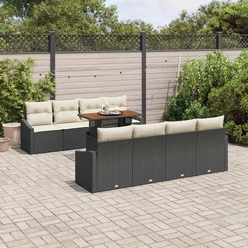 Set da Pranzo per Giardino con cuscino 9 pcs Nero e Crema 3349809