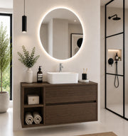 Mobile bagno con top in legno e lavabo da appoggio ORIGENBATH ZEUS senza specchio 90x45 cm Sinistra frassino tea