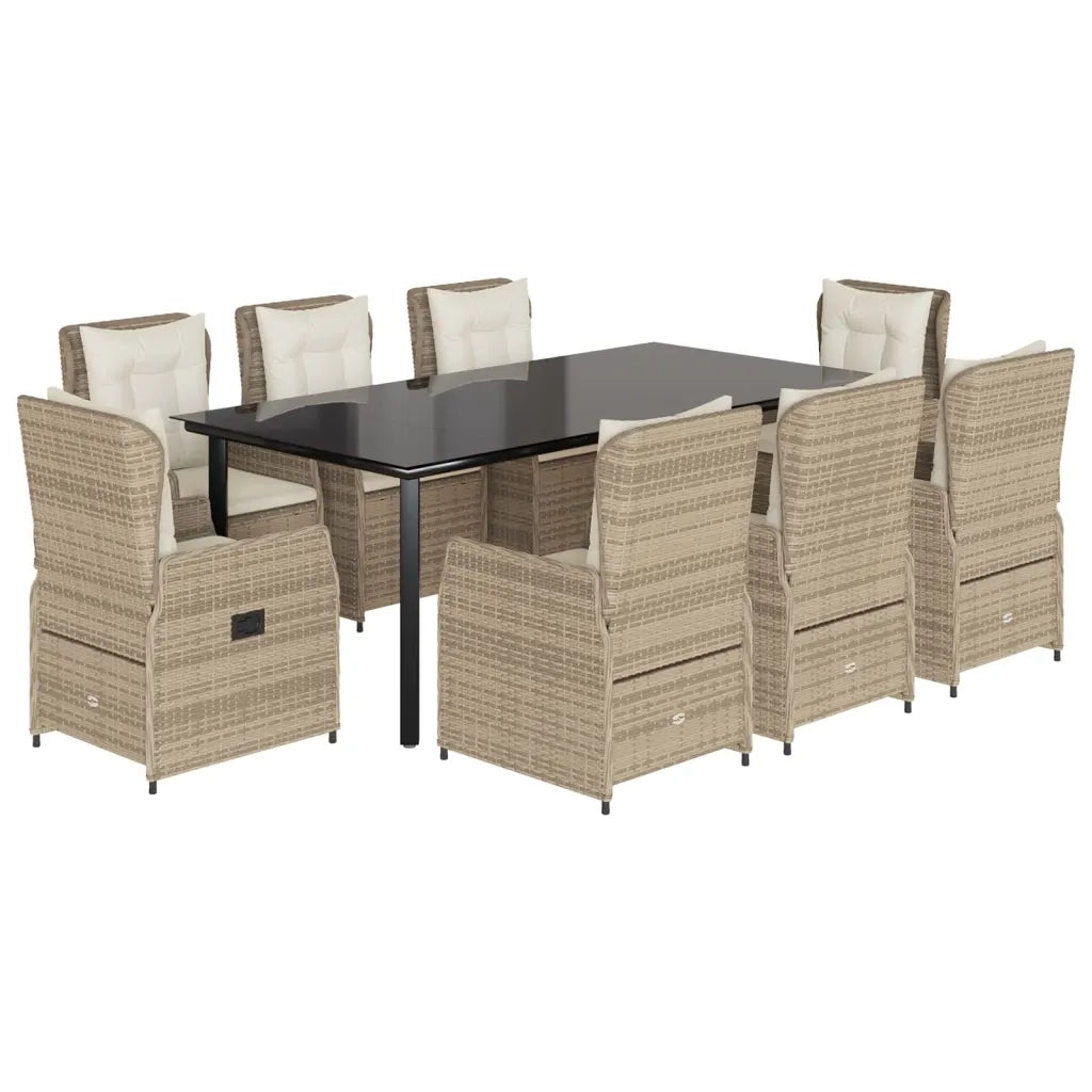 Set da Pranzo da Giardino 9 pz con Cuscini Beige in Polyrattan 3262895