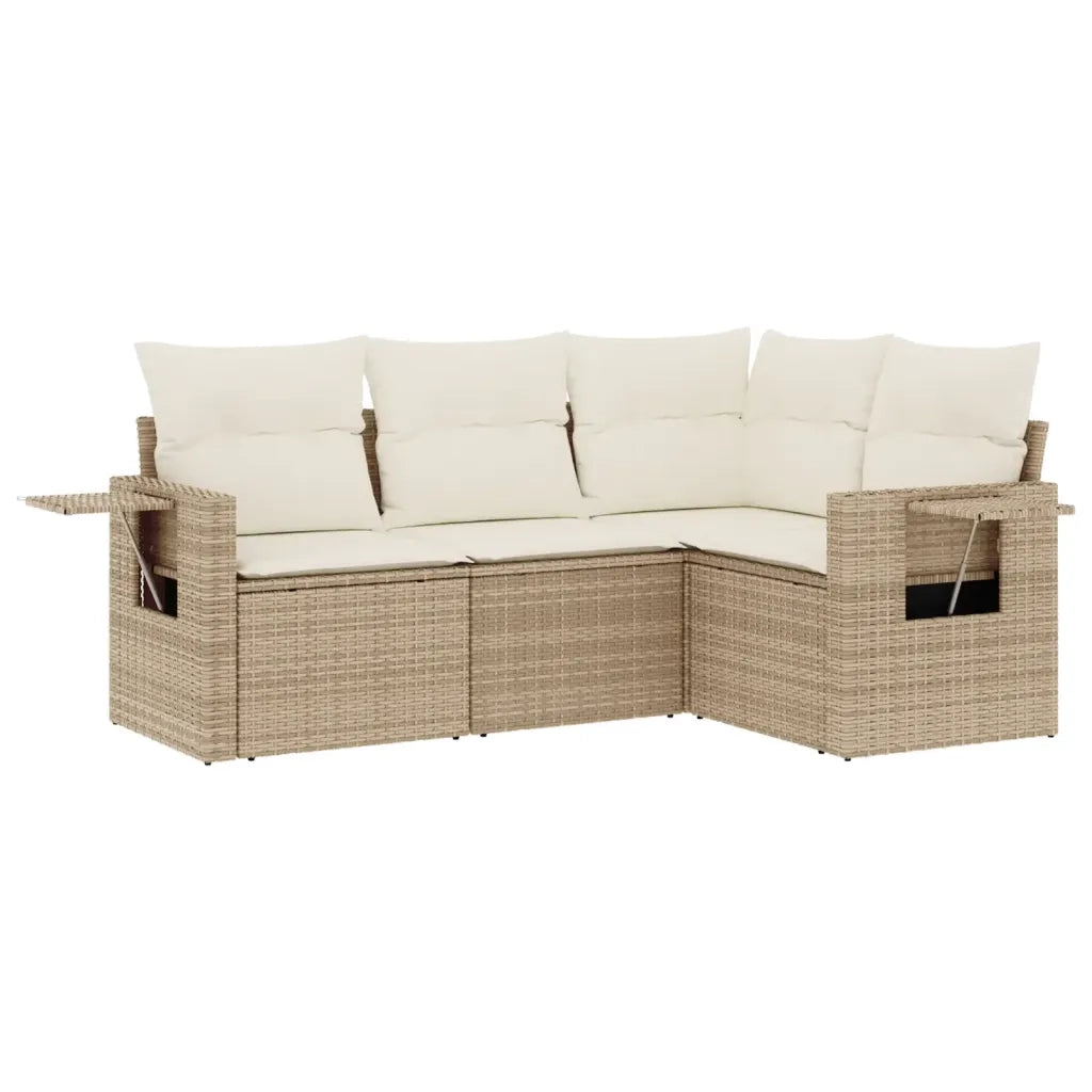 Set Divano da Giardino 4 pz con Cuscini Beige in Polyrattan 3220107