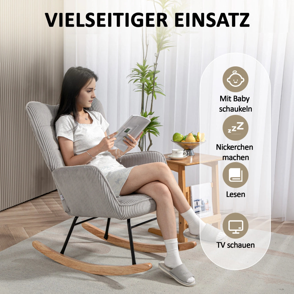 Poltrona a Dondolo in Legno e Tessuto ¨C Minimal ¨C Grigio Chiaro