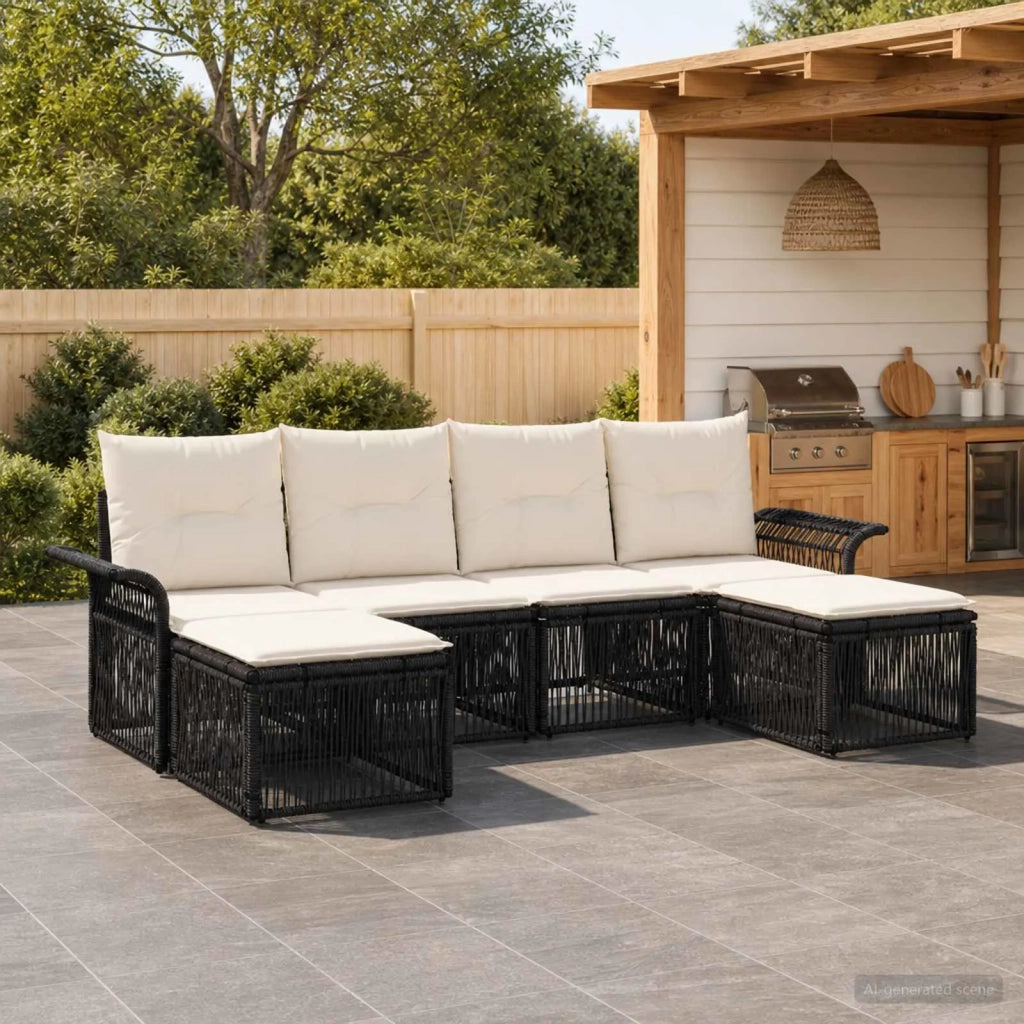 Set Divano da Giardino 6 pz Nero polyrattan 3434908