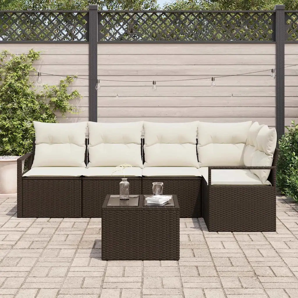 Set di divani con cuscino 6 pcs Marrone polyrattan