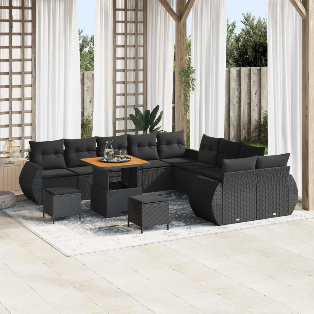 Set Divano da Giardino con cuscino 13 pcs Nero