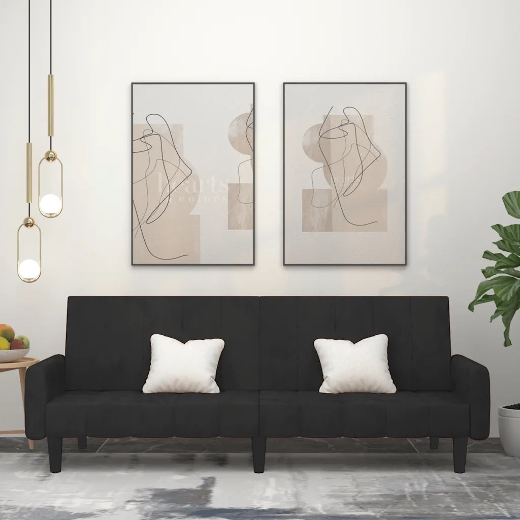 Divano Letto a 2 Posti-Sofa Letto 2 Posti-Daybed Nero in Velluto 641257