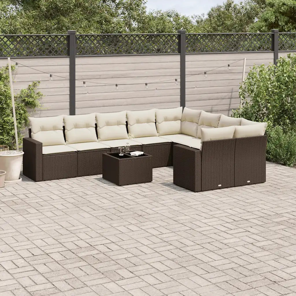 Set Divani da Giardino 10pz con Cuscini in Polyrattan Marrone 3251790