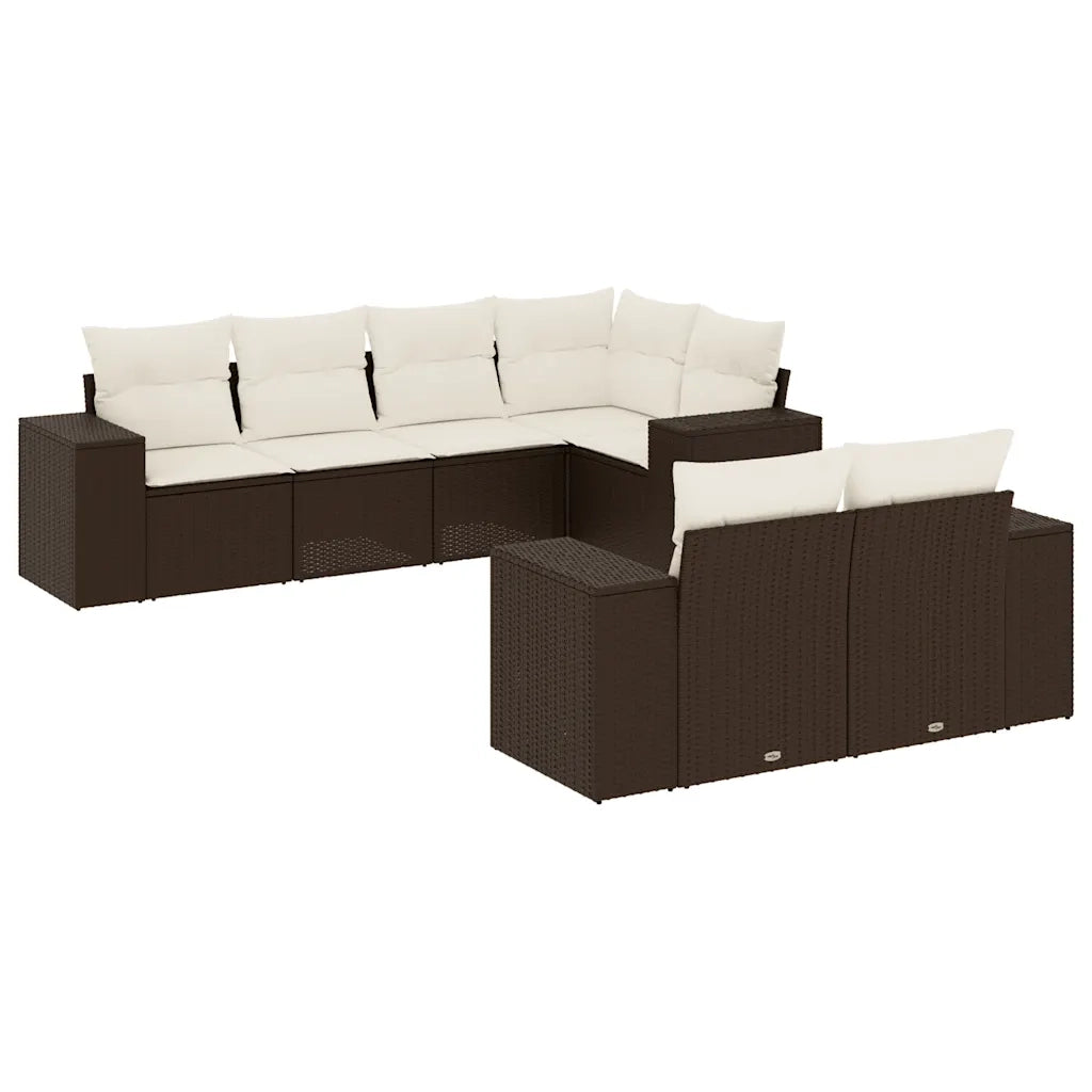Set Divani da Giardino 7 pz con Cuscini Marrone in Polyrattan 3255150