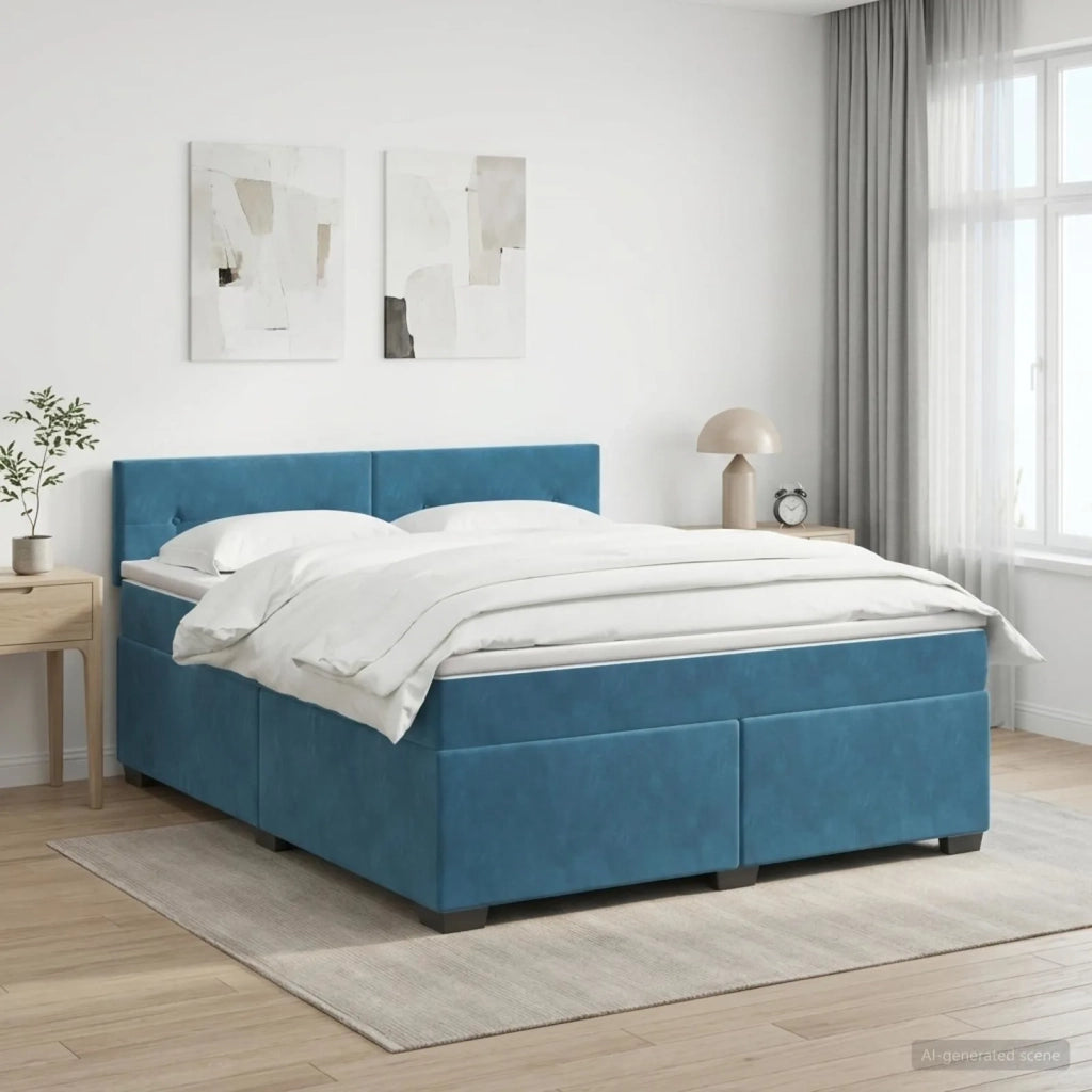 Letto box spring con materasso Blu Scuro 140 x 200 cm Velluto 3450732