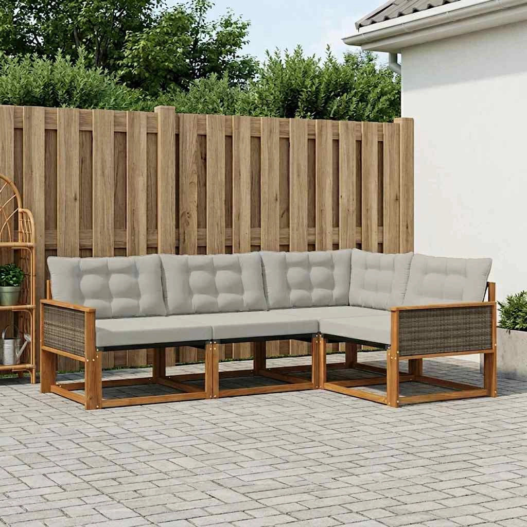 Set di divani da esterno 4 pz Naturale e Grigio Chiaro 3381387