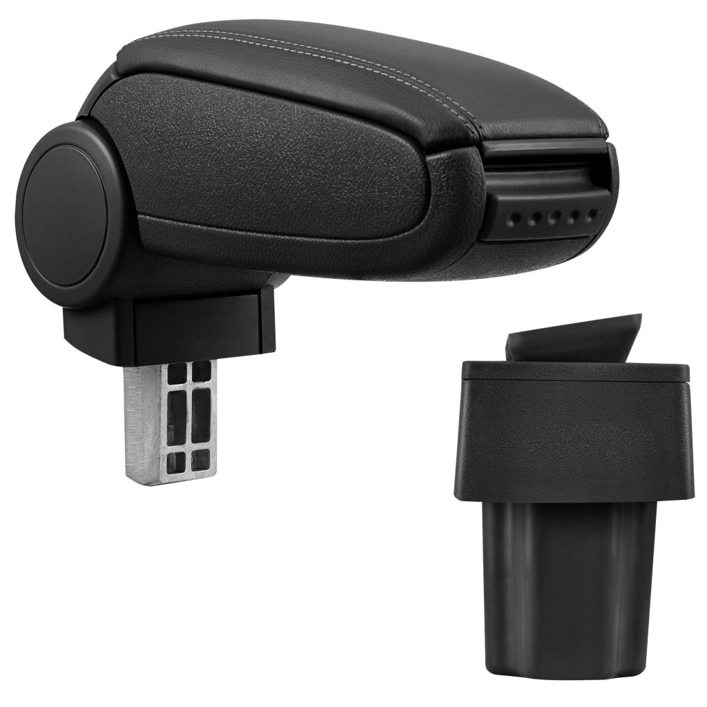 Bracciolo centrale per Opel Astra G con scomparto imbottito in similpelle nera con cuciture nere 03_0000552