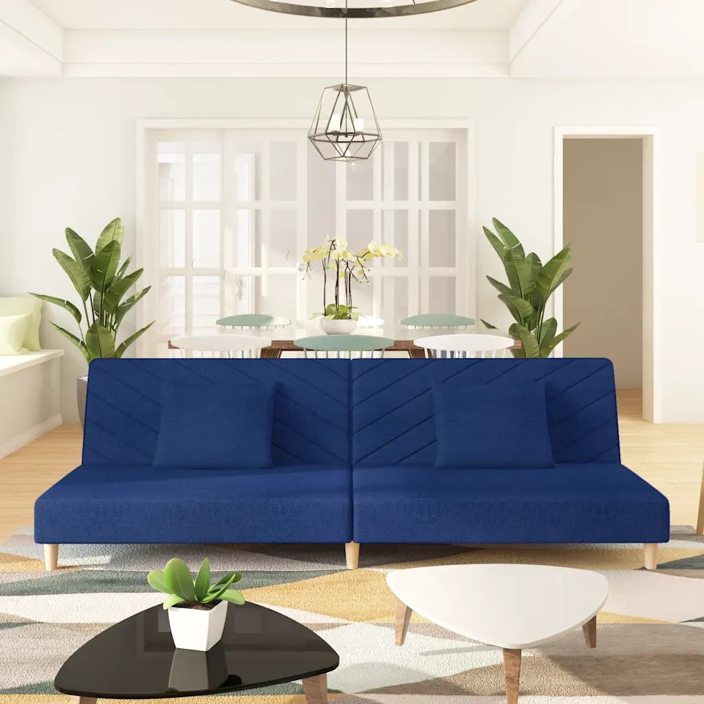 Divano Letto a 2 Posti con 2 Cuscini-Sofa Letto 2 Posti-Daybed Blu in Tessuto 397394