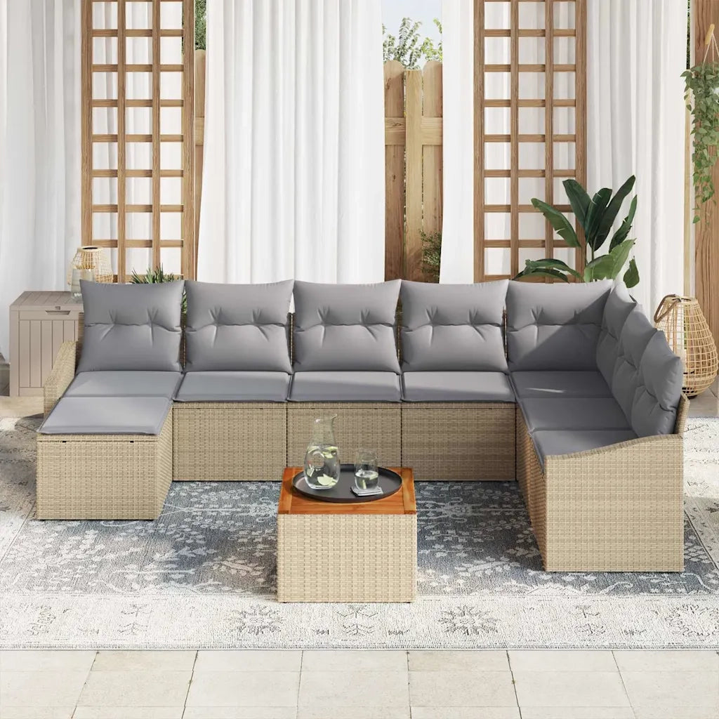 Set Divano da Giardino 9 pcs Beige e Grigio Chiaro polyrattan 3356537