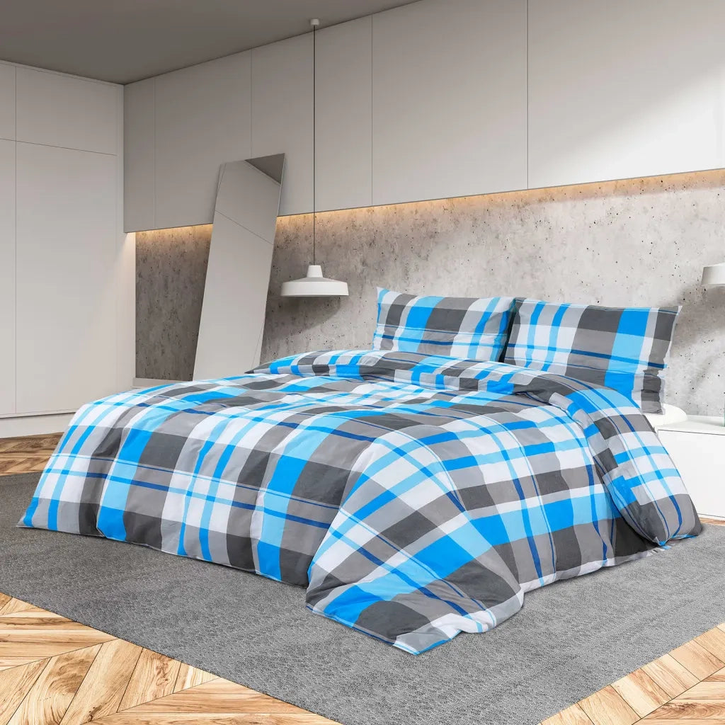 Set Copripiumino Blu e Grigio 155x220 cm in Cotone 136071