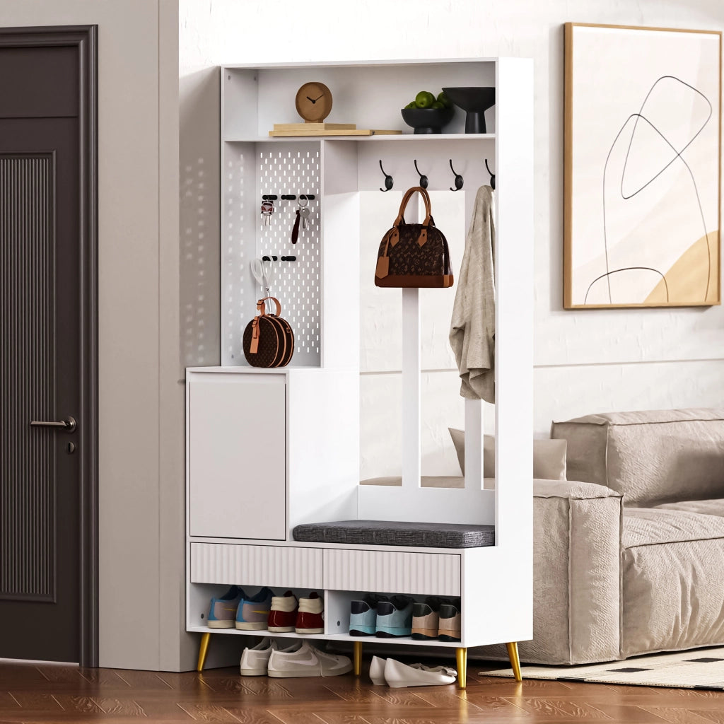 MOBILE INGRESSO Con panca 100x35x180 cm MDF bianco