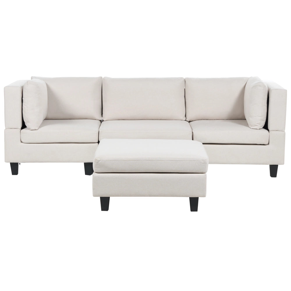 Divano moderno modulare a 3 posti con ottomana imbottito in tessuto poliestere con schienale imbottito Beige Chiaro stile moderno