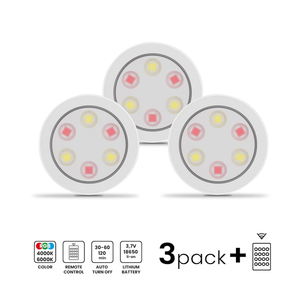 Lampade sottopensile 3pz rotonde Ø7,5 bianche RGB con telecomando