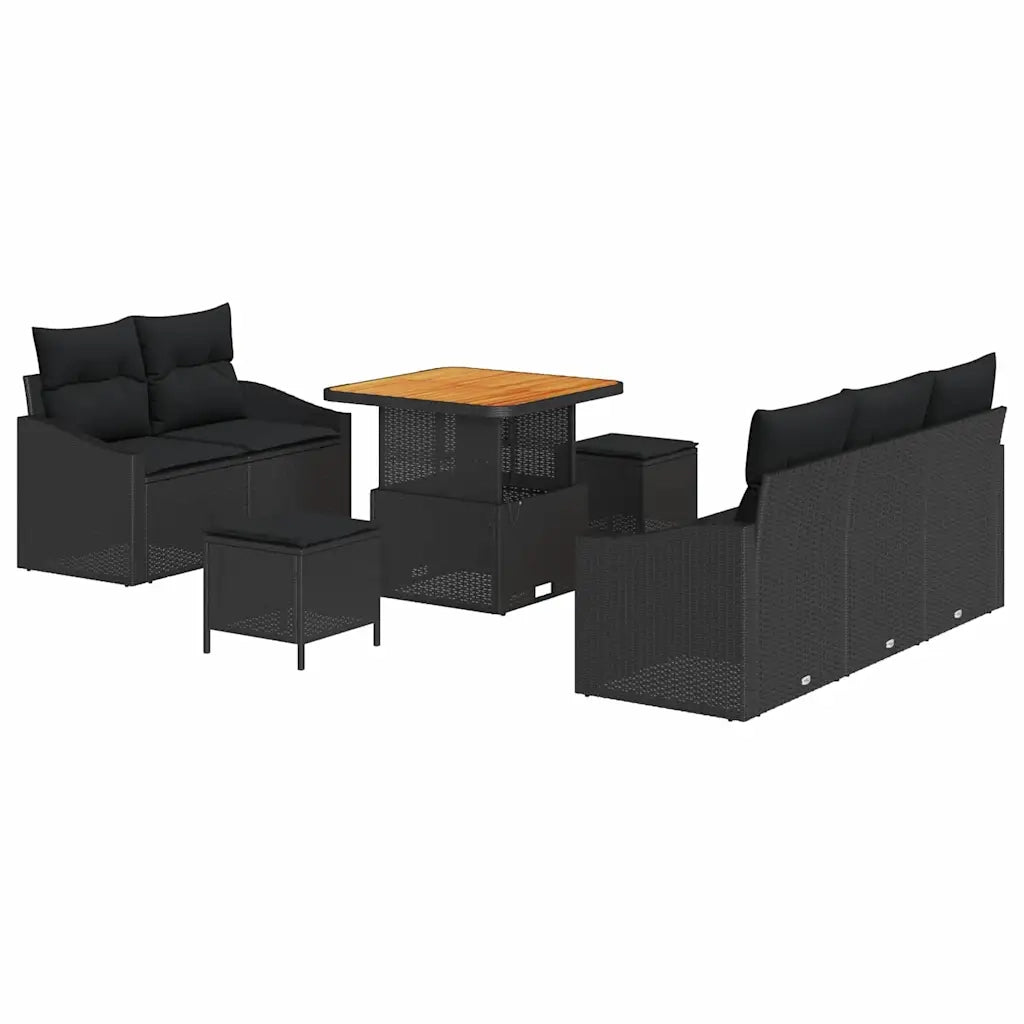 Set Divano da Giardino con cuscino 8 pcs Nero polyrattan 3362594