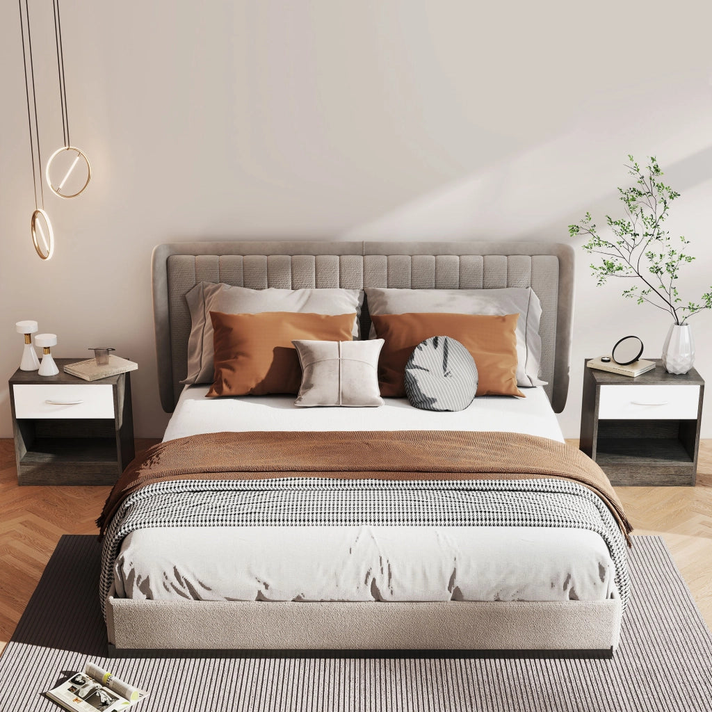 Comodini Moderni con Cassetto e Ripiano Aperto ¨C zephmum ¨C Legno, Bianco e Grigio Scuro, 39x28x41 cm