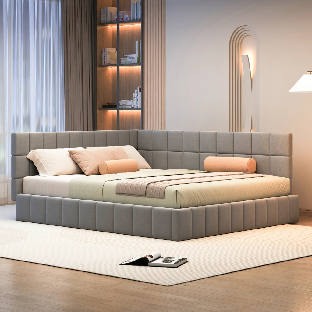 LETTO Imbottito 160x200 cm Tessuto Grigio con rete a doghe