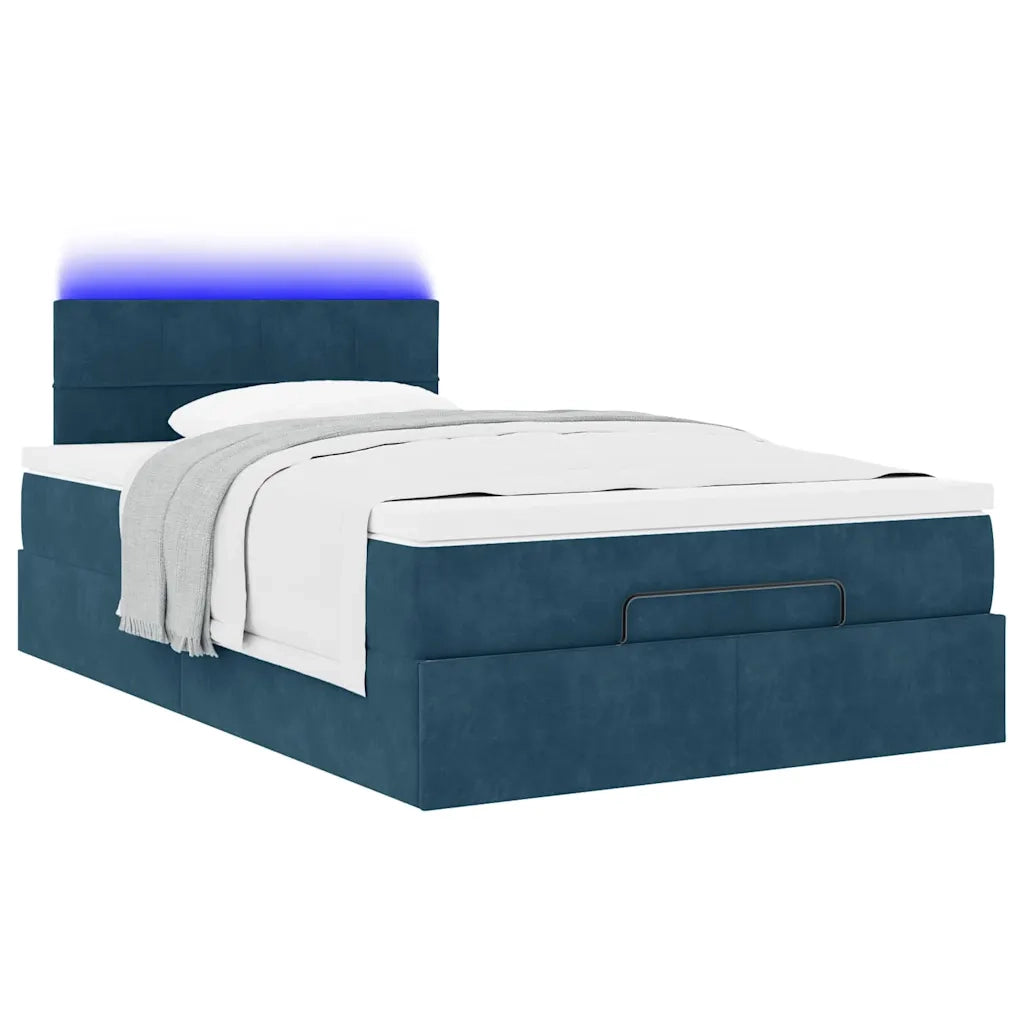 Pouf Letto con Materasso e LED Blu Scuro 120x190cm in Velluto