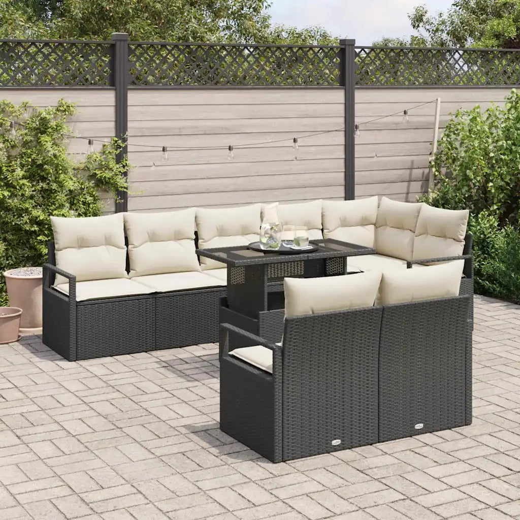 Set Divano da Giardino 9 pcs Nero e Crema polyrattan 3348843