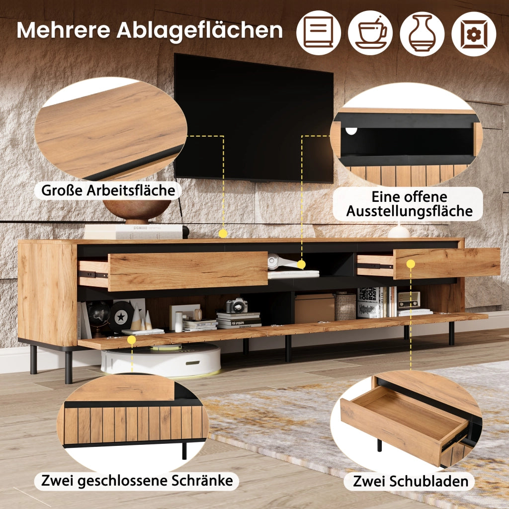 Cassettiera TV nero e naturale in MDF lunghezza 180 cm