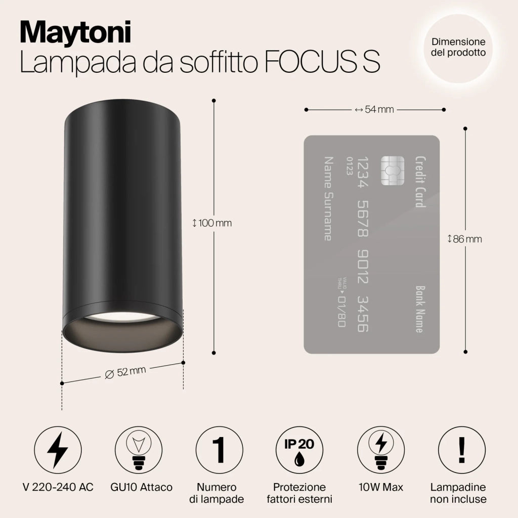Maytoni Lampada da soffitto moderna FOCUS S 1 luce GU10 nero metallo