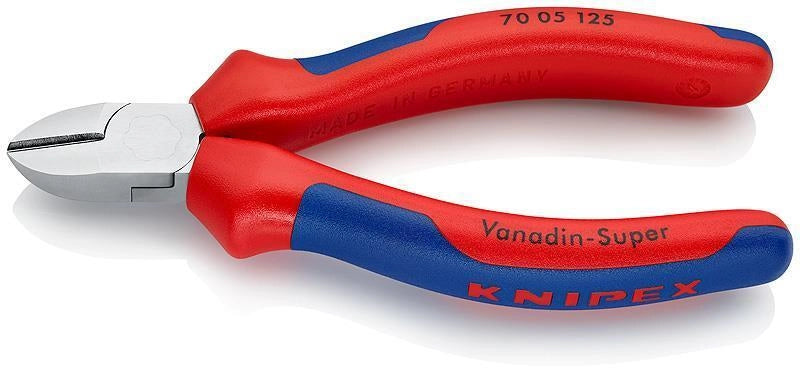 KNIPEX 70 05 125 Tronchese Laterale Acciaio Speciale Forgiato Temperato ad Olio Taglienti Induriti 62 HRC Manici Bicomponenti Rosso Blu colore Rosso Blu