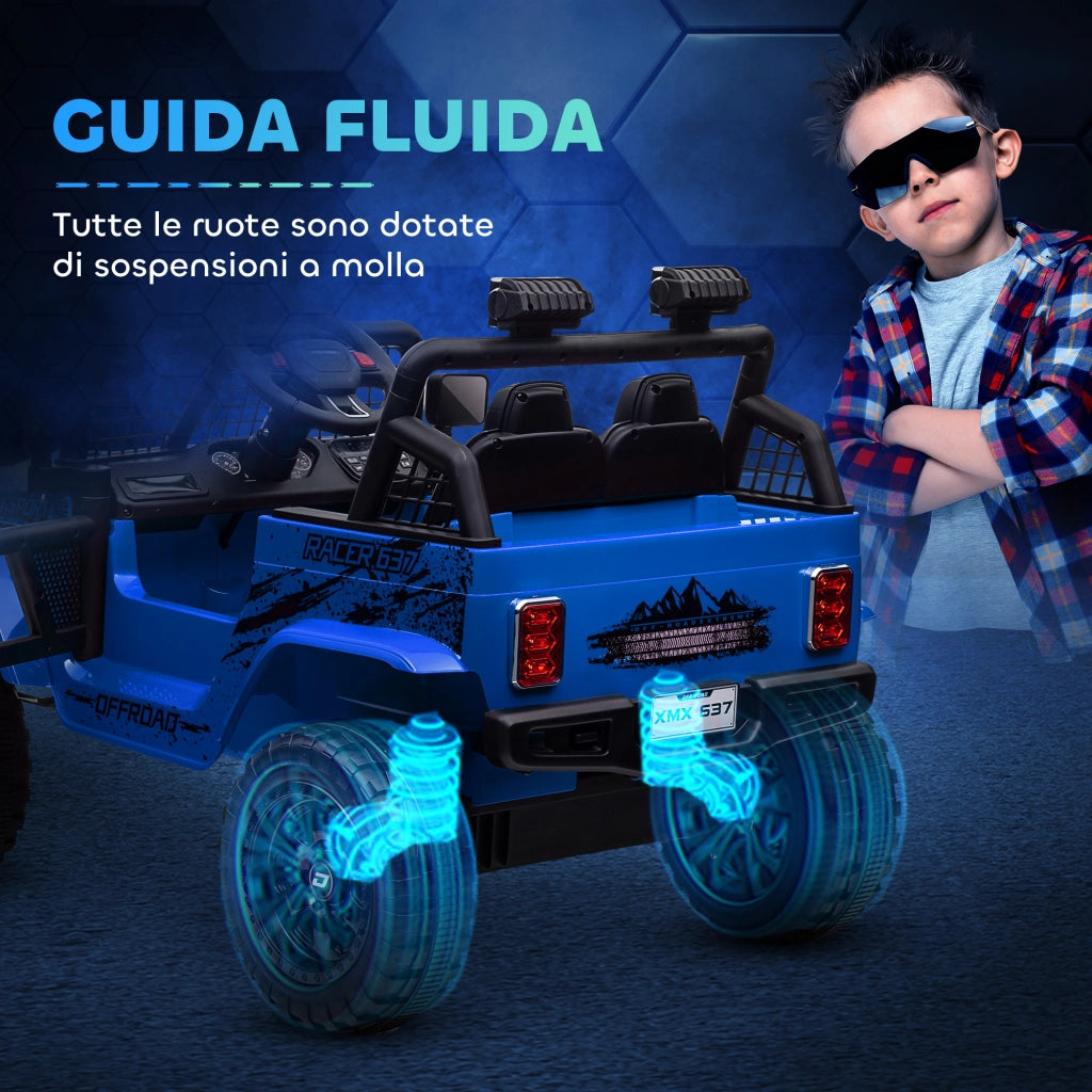 Auto per Bambini 12V Fuoristrada con Telecomando e Luci ¨C Minimal ¨C Blu