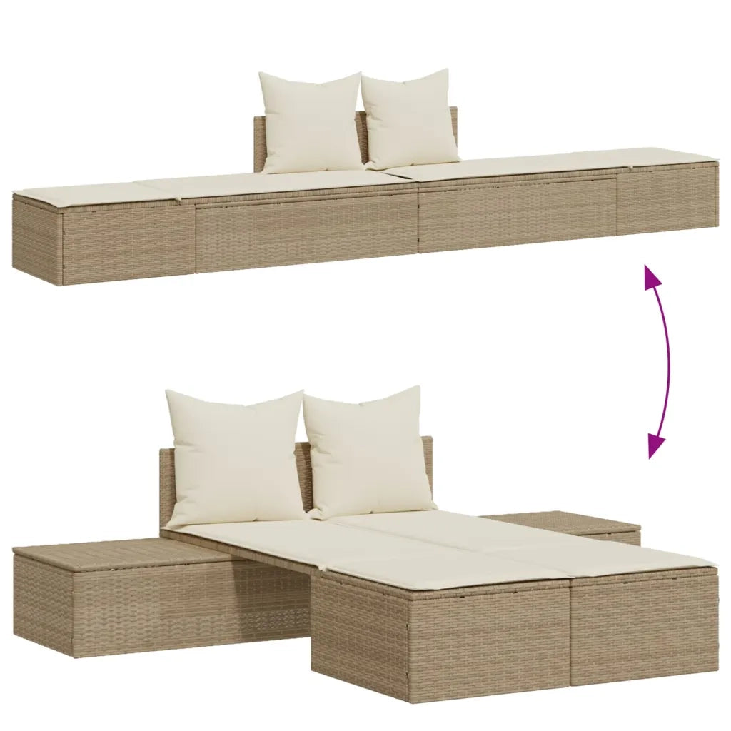 Lettino Prendisole | Sdraio da giardino | Lettino da sole con Cuscini Beige in Polyrattan