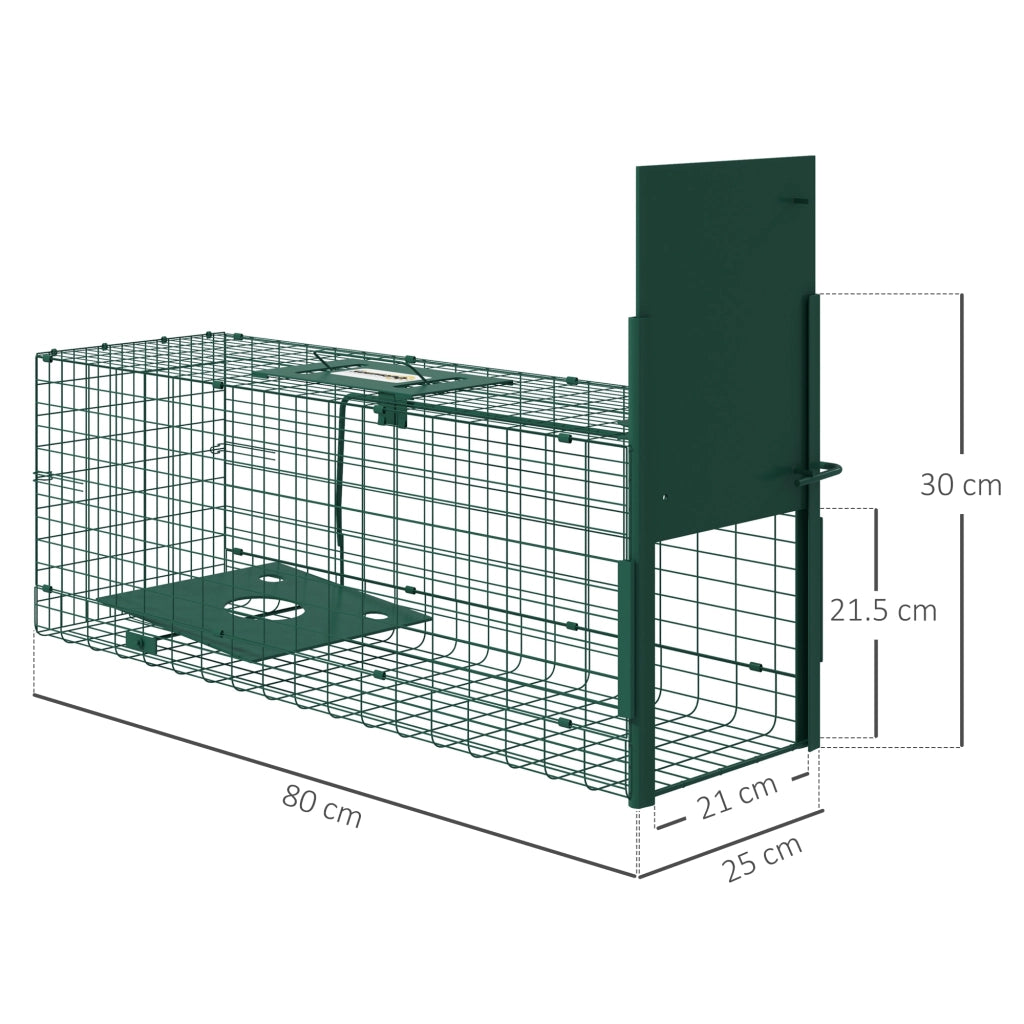 Gabbia Trappola per Animali Piccoli con Una Porta e Maniglia. 80x25x30 cm. Verde Scuro