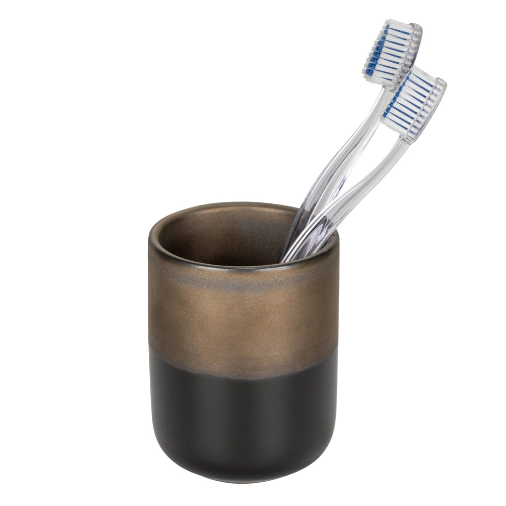 Porta spazzolini nero opaco e bronzo in ceramica Teos