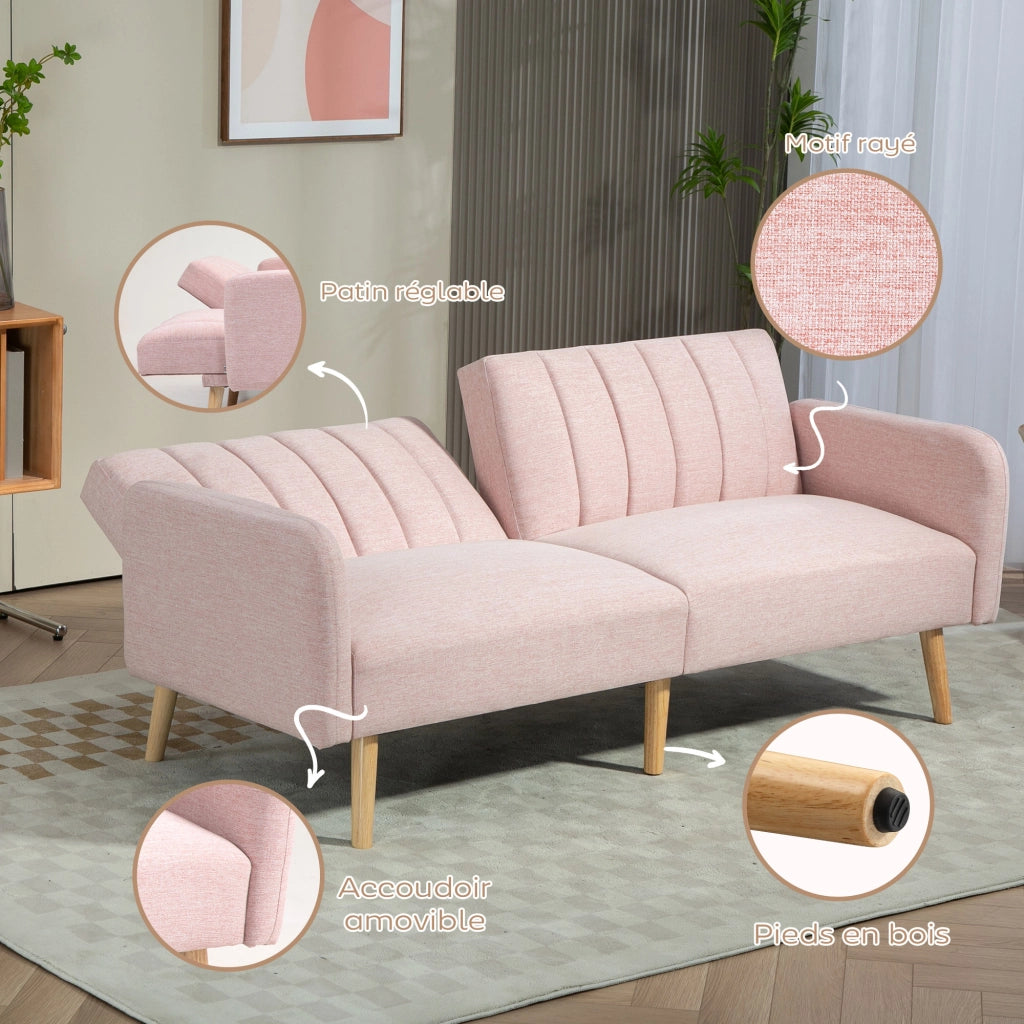 Divano letto 2 posti ¨C zephmum ¨C Tessuto rosa, struttura in legno