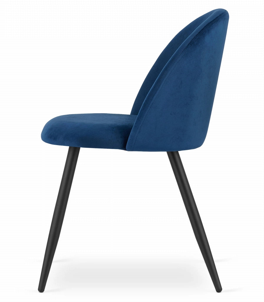 Sedia Valora Bello in velluto blu navy con gambe nere