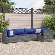 Set Divani da Giardino 5 pz con Cuscini in Polyrattan Grigio
