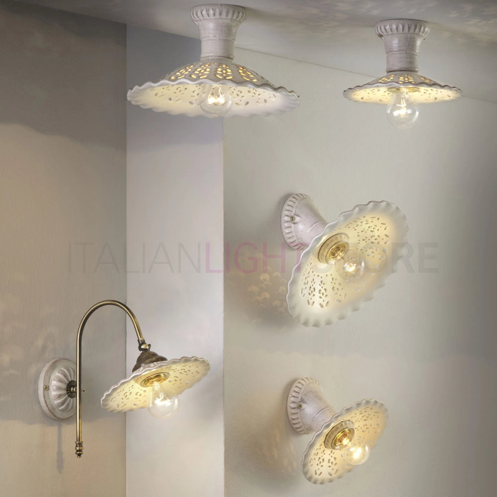 MERLETTO MATT Applique con Base Obliqua e Paralume Ceramica Anticata Ø21