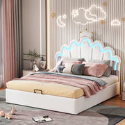 DESMIU Letto contenitore 140 × 200 cm 2 posti con LED regolabile e vano idraulico, senza materasso, PU bianco